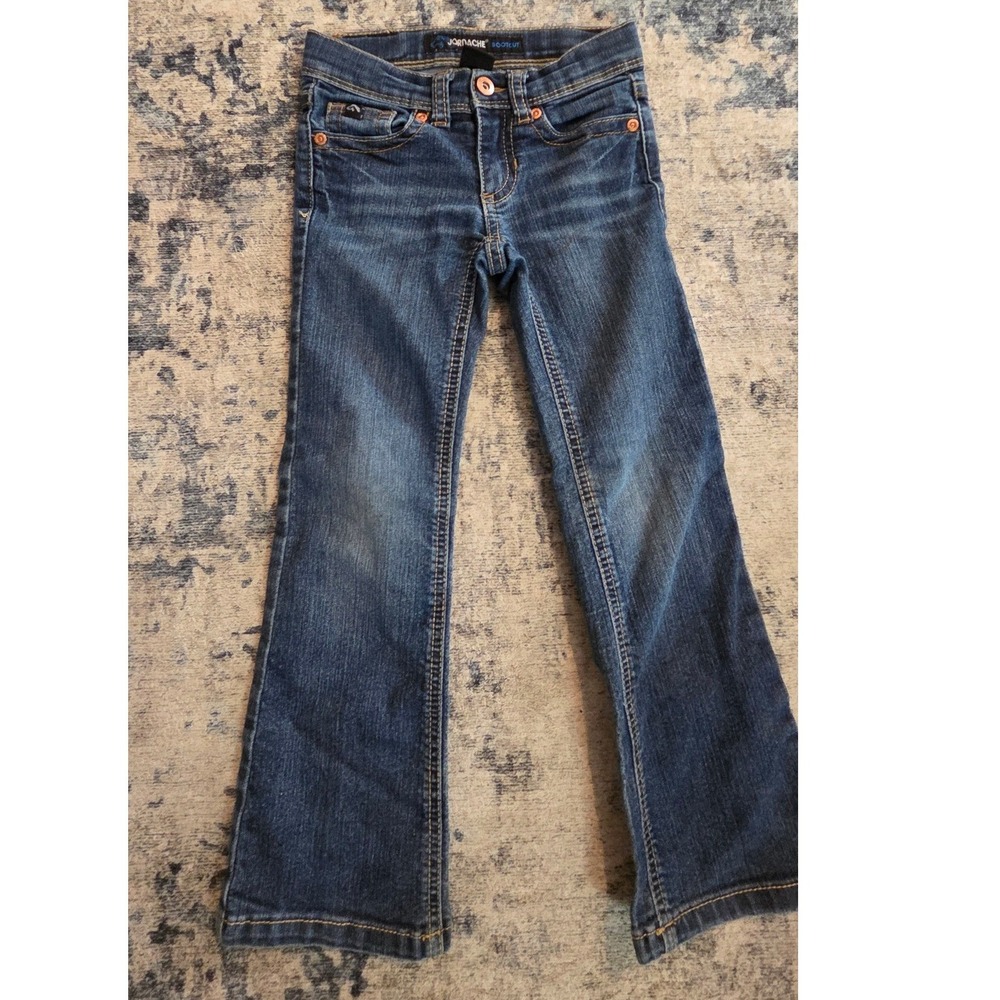 Jordache Girls Bootcut Jeans Size 5 Slim Dark Wash Denim Embroidered Pockets